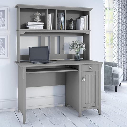 Bush Furniture Salinas Computer Desk with Hutch | Study Table with Drawers, Cabinets & Pullout Keyboard/Laptop Tray | Modern Home Office Desk in Cape Cod Gray | Work Desk with Storage