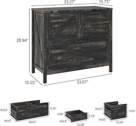 Lateral File Cabinet with 4 Drawers Farmhouse File Cabinet for Letter/Legal/A4 Size Hanging Files, Large Wood File Storage Cabinets Printer Stand for Home Office Cabinet, Dark Rustic Oak