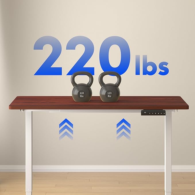 FLEXISPOT E3 Dual Motor Electric Standing Desk 48 x 24 Sit Stand Up Desk, Holds 220 lbs, Adjustable Height w/ Memory Presets, One-Piece Mahogany Desktop & White Frame, Ships in 2 Boxes