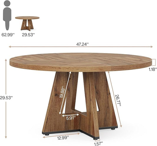 Tribesigns Round Dining Table for 4, 47 inch Farmhouse Circle Kitchen Table with Wooden Pedestal Base for Kitchen, Dining Room, Living Room (Wood)