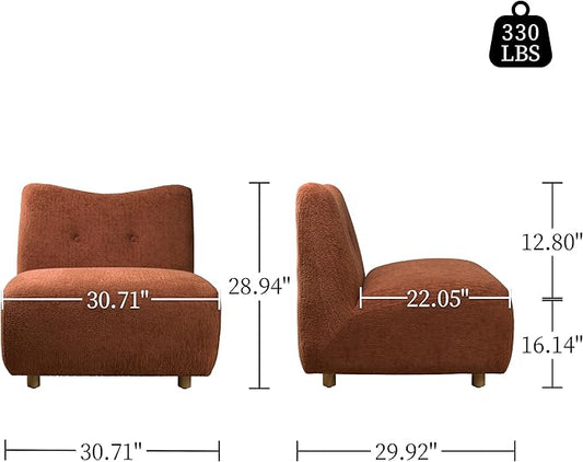 Art Leon Modern Accent Chair - Fabric Modular Sofa Chair Armless Chair with Wooden Legs Set of 2 for Living Room Bedroom Brown