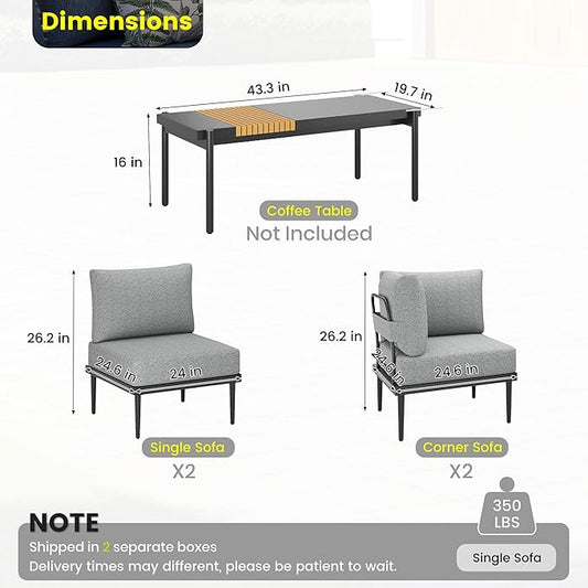 Sundale Outdoor 4 Pieces Metal Patio Furniture Set, Outdoor Sectional Sofa w/6 Inch Olefin Cushion, Modern Outdoor Conversation Sets