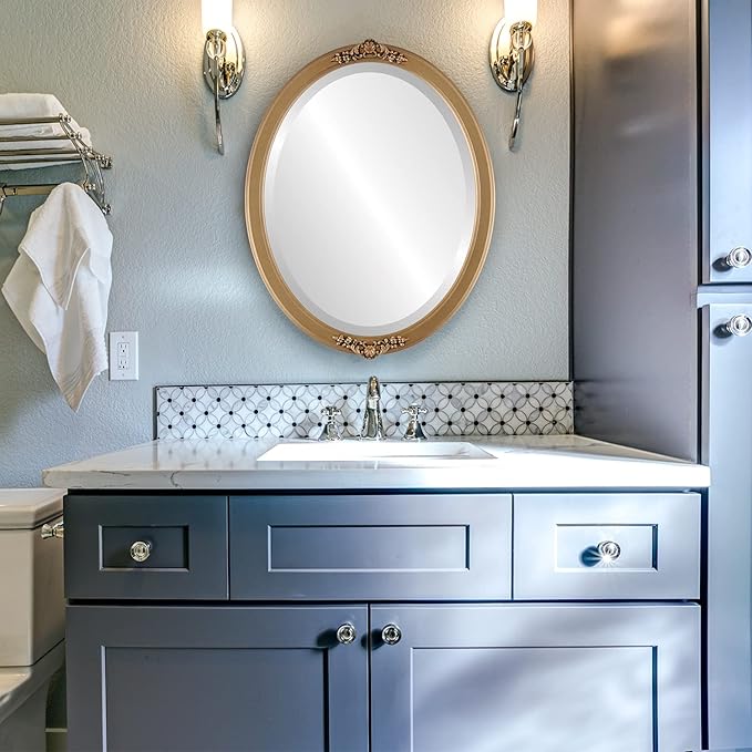 OVALCREST Oval Beveled Wall Mirror for Home Decor - Athena Style - Desert Gold - 26" x 22" Outside Dimensions
