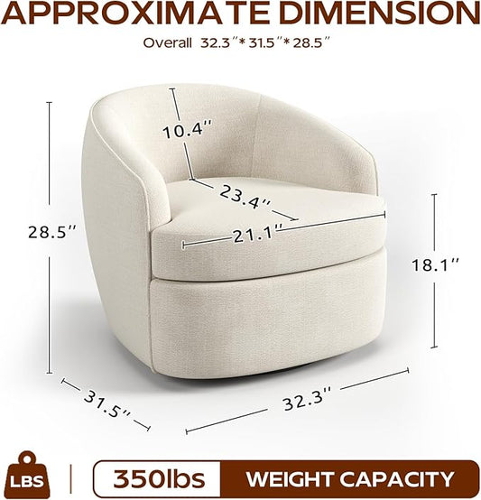 Leyu&Hafort Modern Beige Swivel Accent Chair with Removable Foam Seat Cushion, Linen Upholstered Comfty Sofa for Living Room and Bedroom Reading, FSC Certified Solid Wood Base. (Beige)