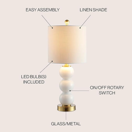 JONATHAN Y JYL1021A February 21" Glass/Metal LED Table Lamp Contemporary Bedside Desk Nightstand for Bedroom Living Room Office College Bookcase LED Bulb Included, White/Brass Gold