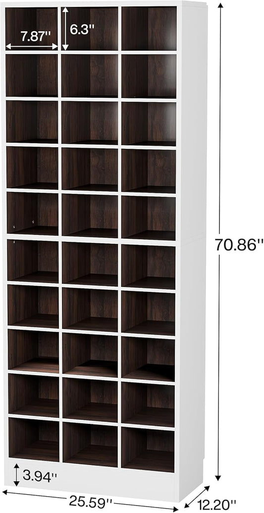 Tribesigns 10-Tier Shoe Storage Cabinet, White and Brown Wooden Shoe Rack with 30 Cubbies, Freestanding Tall Entryway Shoe Organizer for Closet, Entryway, Living Room