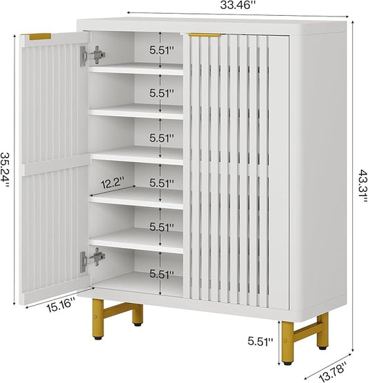 Tribesigns Shoe Cabinet with Shutter Doors, 6-Tier Entryway Shoe Cabinet with Adjustable Shelves, Wooden Modern Rack Organizer for Entryway, Hallway, Closet, Living Room, White