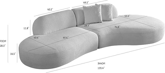 135.4" Sectional Curved Sofa Couch, Modern 6-Seater Boucle Fabric Sofa with Chaise, No Assembly Needed, L-Shaped Couch for Living Room, Apartment, Office (Beige, Right-Facing)