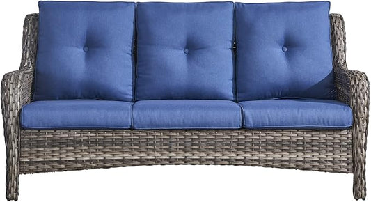 HUMMUH 4 Pieces Outdoor Furniture Patio Furniture Set Wicker Outdoor Sectional Sofa with Swivel Rocking Chairs,Outdoor Coffee Table