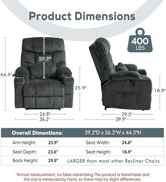 ABCASA Oversized Dual Motor Lay Flat Power Lift Recliner Chair Set of 2 for Elderly with Massage and Heat, Textile Large Recliner Chair, Lift Chairs Recliner with Lumbar Pillow, Cup Holder, Grey