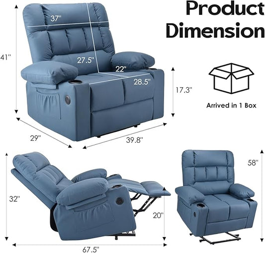 Soohow Oversized Power Lift Recliner Chair with Massage and Heat for Elderly Big and Tall, Large Fabric Recliner Wide Electric Recliner Chair with USB Ports, Cup Holders, Side Pockets