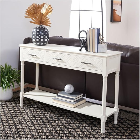 SAFAVIEH Home Collection Peyton Distressed White 3-Drawer Lower Shelf Console Table CNS5705A