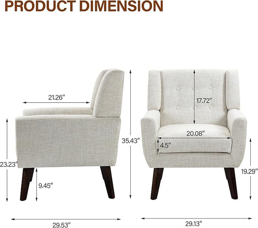 Accent Chair, Modern Fabric Armchair for Living Room, Comfy Upholstered Arm Chair Tufted for Indoor Bedroom Office Room (Beige)