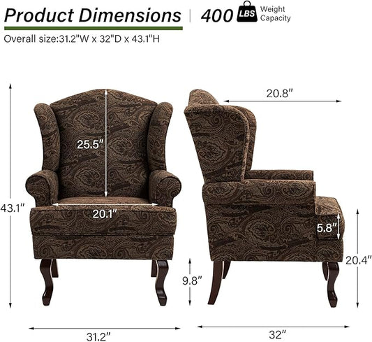 Accent Chair, High Back Upholstered Armchair with High Resilience Sponge & Wood Legs, Mid-Century Modern Comfy Single Sofa Reading Chairs for Living Room, Bedroom (Cranberry, Set of 2)