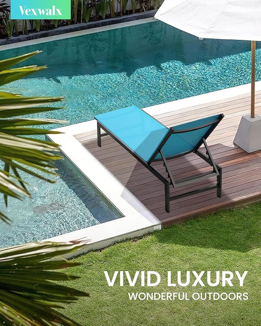 Outdoor Lounge Chairs Set of 2 for Pool, Aluminum Chaise Lounge Chairs with 5-Position Recliner, Patio Lounge Chair for Backyard, Poolside, Deck, Lawn, Lake Blue