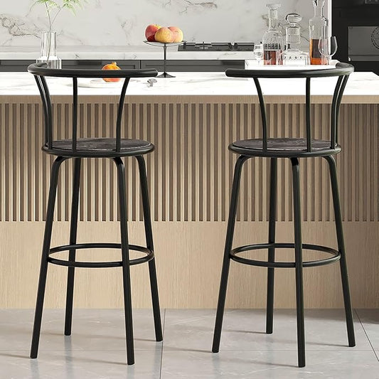 VECELO Bar Stools Set of 4, Swivel Counter Barstools with Backrest, Bar Height Chairs for Dining Room, Kitchen Island, Pub, Easy Assembly, Grey