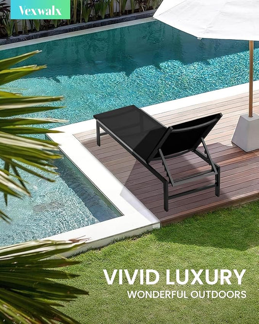 Outdoor Lounge Chairs for Pool, Aluminum Chaise Lounge Chairs with 5-Position Recliner, Patio Lounge Chair for Backyard, Poolside, Deck, Lawn, Black