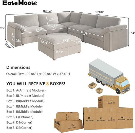 EASE MOOSE Oversized Sectional Modular Sofa,L Shape Sectional Couch with Ottoman,Deep Seat Cloud Couch for Living Room,Removable Cover
