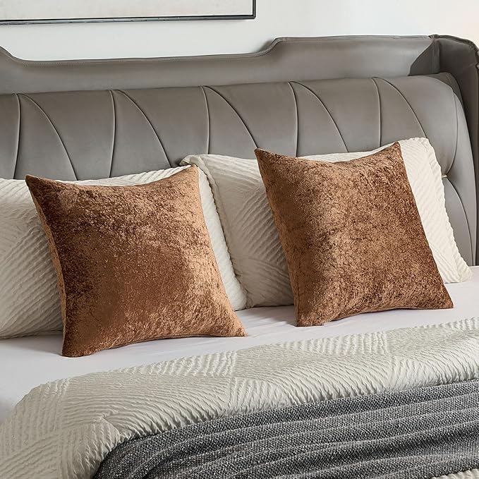 FUTEI Dark Brown Flannel Throw Pillow Covers 16x16 Inch Set of 2,Soft Dimensional Textured Cushion Cases,Modern Home Decor for Couch Living Room