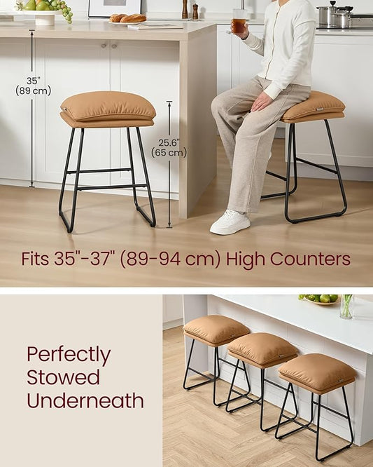 VASAGLE Bar Stools Set of 4, Counter Height Bar Stools, Leather Counter Stools Barstools with Soft Cushion and Metal Sled Legs, 25.6 Inches Bar Height Bar Chairs for Kitchen Island, Caramel Brown
