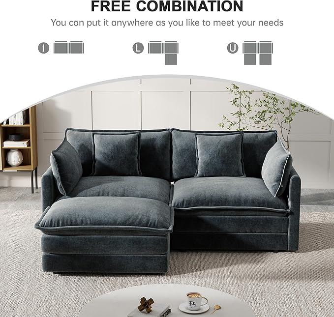 Modular Sectional Sofa, 76.7 Inch L-Shaped Cloud Sofa with Deep Seat Comfortable Chenille Sofa with Cushion Double Sectional Sofa for Living Room Apartment,Gray