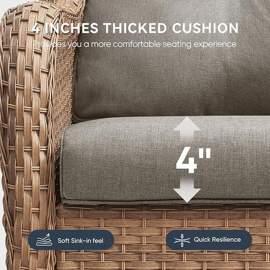 7-Piece Outdoor Patio Cushion Set - Fade & Water Resistant with Removable Olefin Cover, 22x24x4 Inch Memory Foam Cushions for Wicker Sectional Sof - Grey/Regular