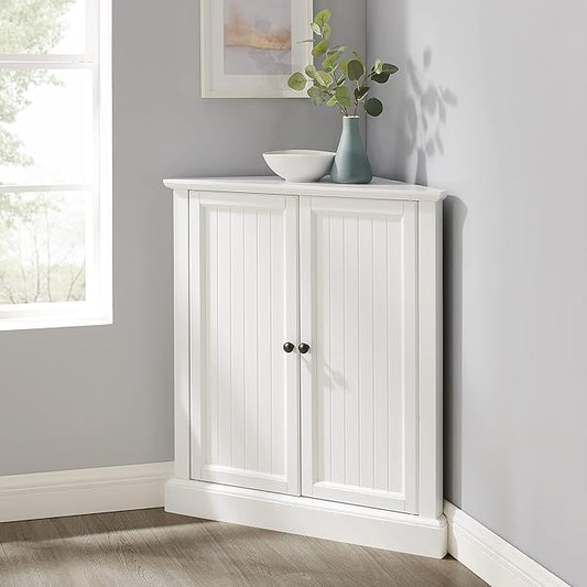 Crosley Furniture Shoreline Stackable Corner Pantry Storage Cabinet with Shelves, Kitchen, Dining, Laundry, White