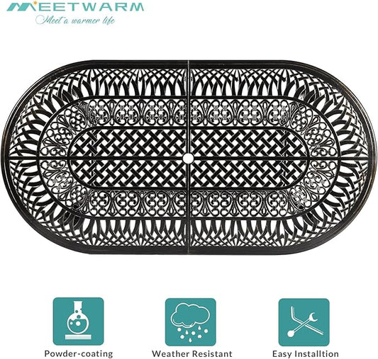 MEETWARM 9-Piece Outdoor Patio Dining Set, 8 Outdoor Dining Chairs and 1 Oval Table with 2" Umbrella Hole, All Weather Cast Aluminum Patio Funiture Set for Backyard, Patio, Garden