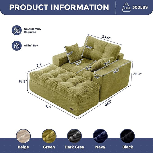 MAXYOYO Modular Sectional Chaise Lounge Sofa, Upholstered Lounge Chair with Ottoman, Comfy Couch with Layered Cushion, Tufted Upholstered Sleeper Chair for Living Room, No Assembly, Green