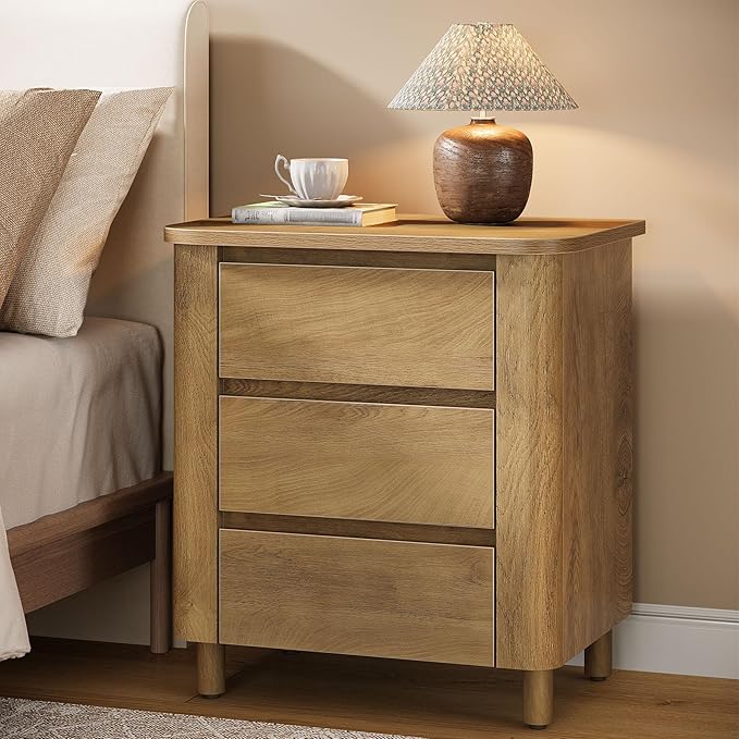 Tribesigns Modern Side Table Set 2 with 3 Drawers, 23.62" Wide End Table for Couch Sofa Living Room, Rustic Brown