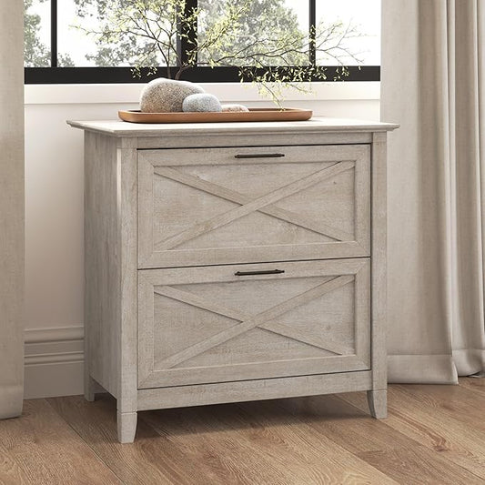 Bush Furniture Key West 2 Drawer Lateral File Cabinet in Washed Gray, Document Storage for Home Office, Accent Chest with Drawers