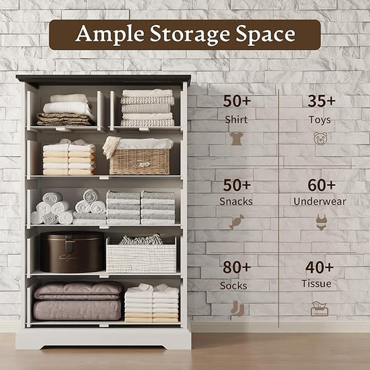 Farmhouse 6 Drawers Dresser for Bedroom, 49" Tall Modern Chest of Drawers with Deep Drawers & Bar Handles, Rustic Wood Dresser TV Stand, Wooden Closet Storage Organizer for Living Room, Hallway, White