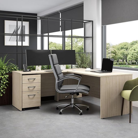Bush Business Furniture 72W x 30D L Shaped Desk with Mobile File Cabinet, Corner Table and Drawers for Home or Professional Office, Studio C Collection, Natural Elm