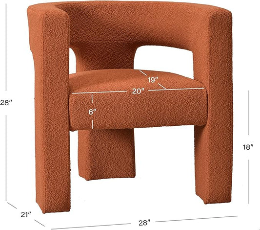 KINWELL 28" W Boucle Accent Chair Armchairs Set of 2, Upholstered Square Open-Back Barrel Chair, No Assembly Side Chair ArmChairs for Living Room Bedroom Lounge (Caramel)