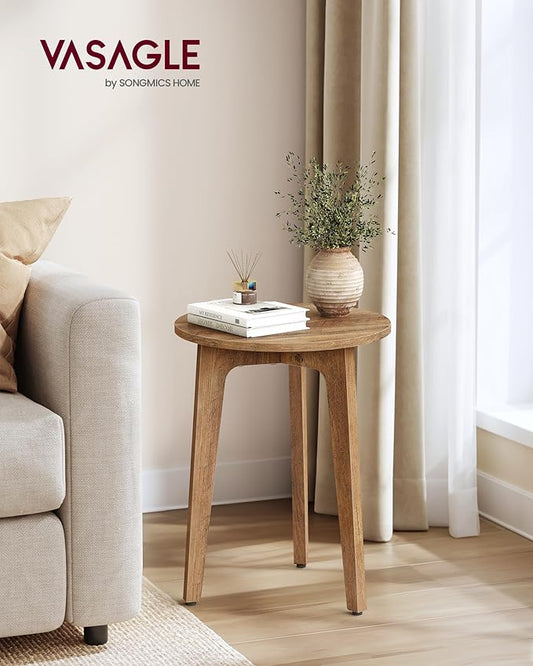 VASAGLE MAEZO Collection - Small Side Table, Round End Table, Nightstand with Tapered Legs, Curved Transitions, for Small Spaces, Living Room, Bedroom, Honey Brown ULET237KB01S