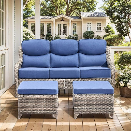HUMMUH 8 Pieces Wicker Patio Furniture Set with Patio Swivel Chairs Set of 4,High Back Outdoor Sofa Coffee Table Ottomans,6 Inch Thick Cushions Outdoor Conversation Set for Porch, Balcony, Deck