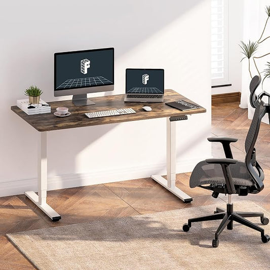 FLEXISPOT E6 3-Stage Dual Motor Electric Standing Desk 48 x 30 Sit Stand Up Desk, Holds 220 lbs, Adjustable Height w/Memory Presets, One-Piece Special Walnut Desktop & White Frame, Ships in 2 Boxes