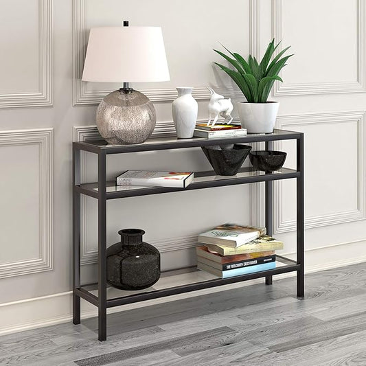 Henn&Hart 42" Wide Rectangular Console Table in Blackened Bronze, Entryway Table, Accent Table for Living Room, Hallway