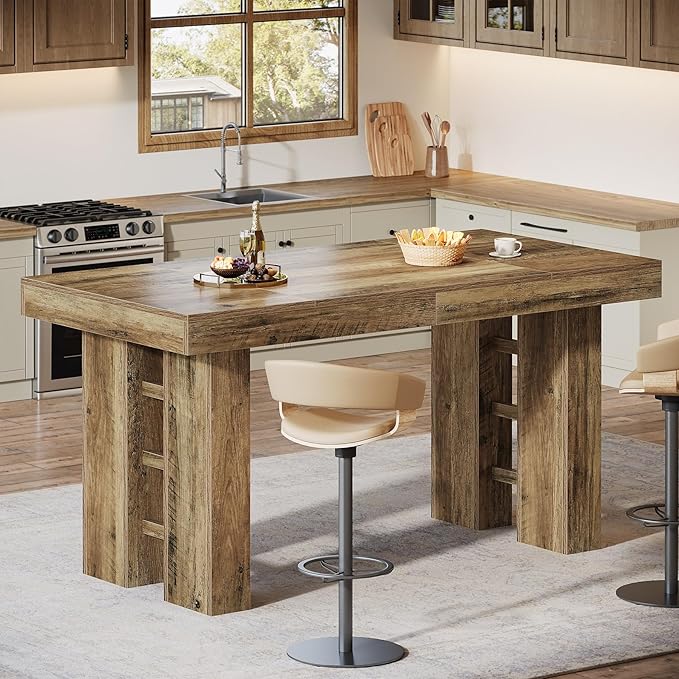 Tribesigns 63-Inch Long Bar Table, Farmhouse Rectangular Counter Height Pub Table, Wood Home Bar Unit for Kitchen, Dining Room, Living Room, Rustic Brown (Table Only)