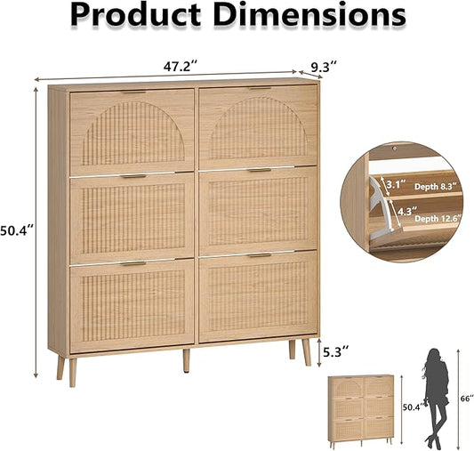 Shoe Cabinet for Entryway with 6 Flip Drawers, Slim Wooden Shoe Storage Organizer with Modern Fluted Pannel,Freestanding Narrow Hidden Shoe Rack for Hallway, Foyer, Living Room