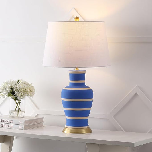JONATHAN Y JYL4026L Julian 29" Traditional Classic Ceramic Urn LED Table Lamp for Bedroom, Living Room, Office, College, Book Case, Nightstands and Coffee Table, Blue/Beige