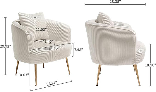 Art Leon Accent Chair Set of 2, Modern Velvet Upholstered Armchairs, Living Room Side Chairs Barrel Chairs with Golden Metal Legs, Off White