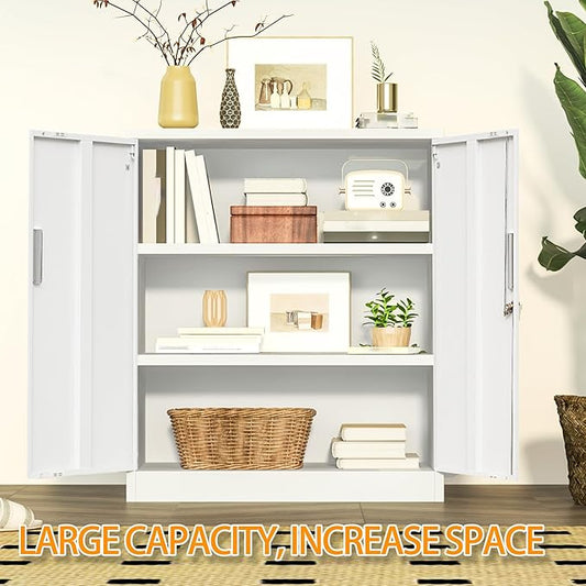 Metal Storage Cabinet, 36 Inch Tall Metal Storage Cabinet with Doors and Shelves, Pantry Cabinets for Kitchen Storage, Garage Cabinet for Living, Dining Room, Assemble Required.