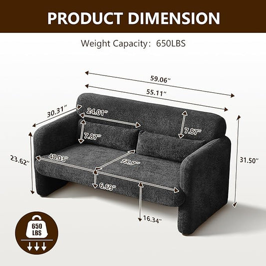 59" W Upgrade Lambswool Fabric Loveseat Sofa, Modern Love seat Couch, Solid and Easy to Install, Upholstered 2-Seater Couch for Bedroom, Apartment, Living Room