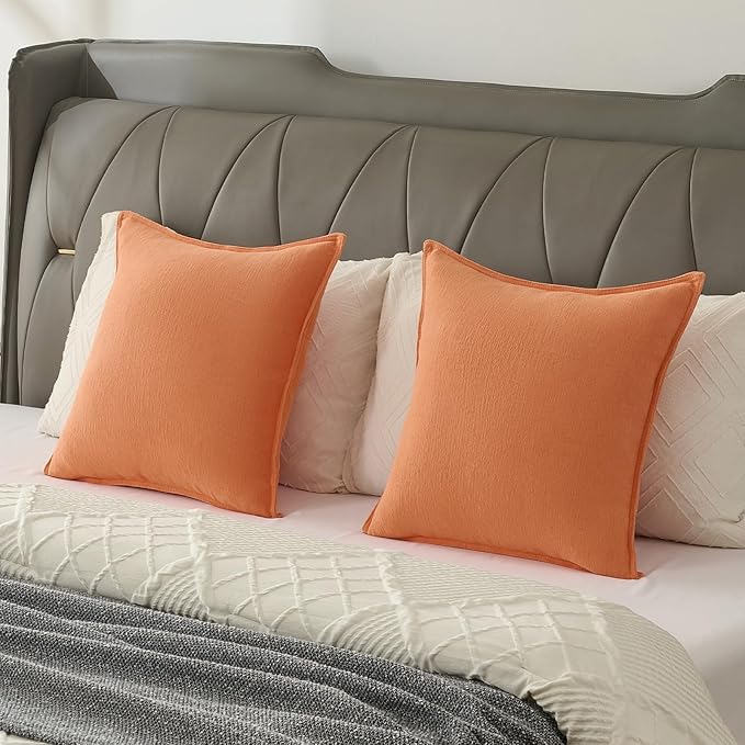 FUTEI Orange Chenille Throw Pillow Covers 26x26 Inch Set of 2,Edges Double-Stitched Euro Pillow Shams,Modern Home Decor for Couch Living Room