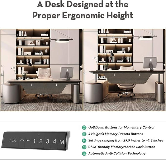 SAINTCY Large Executive Office Desk with File Cabinet, 78.7 Inch Sit & Stand L Shaped Executive Desk, Adjustable Luxury Office Desks for Boss, Business Owners, Managers and Supervisors Return Right