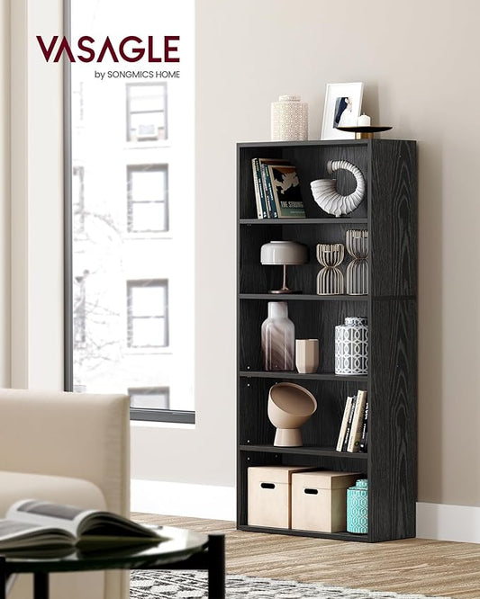 VASAGLE Set of 2 Bookshelves, 23.6 Inches Wide, 5-Tier Open Bookcases with Adjustable Storage Shelves, Floor Standing Units, Ebony Black ULBC165T56-2