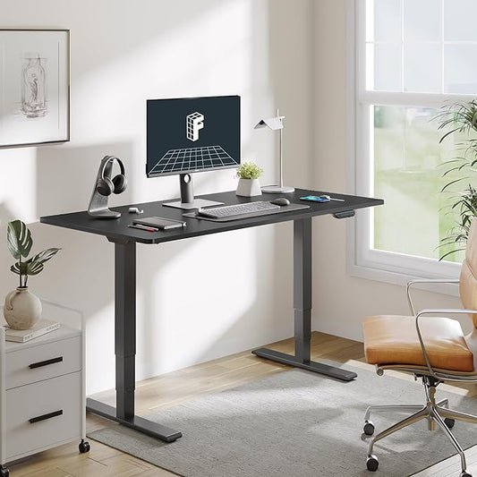 FLEXISPOT E6 MAX Dual Motor 3-Stage 48x30 Inch Heavy Duty Standing Desk, 330lbs Weight Capacity, Height Adjustable Desk w/Cable Management & Wheels (Seamless Black Desktop + Black Frame)