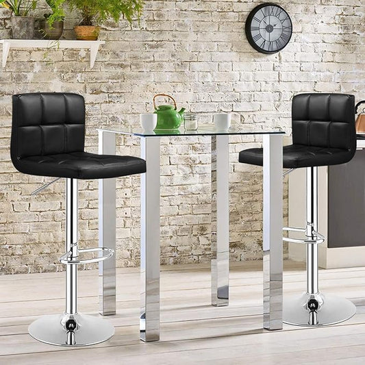 COSTWAY Bar Stools Set of 2, Modern Swivel Adjustable Height PU Leather Barstools with Back, Square Armless Counter Height 2-Pack Bar Chair for Kitchen Island Dining Living Bistro Pub Counter, Black
