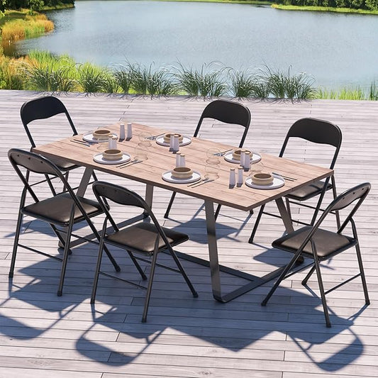 VECELO Folding Chairs 6 Pack Metal Portable with Soft PU Padded Seats for Home/Office/Party, Black